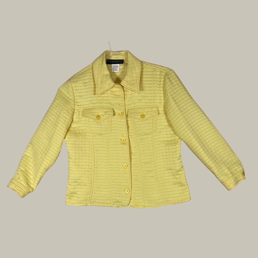 Harve Benard Yellow Quilted Grid Button Front Jacket Womens 12 Benard Holtzman - Picture 1 of 4